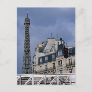 France, Paris, Eiffel Tower behind metro train Postcard
