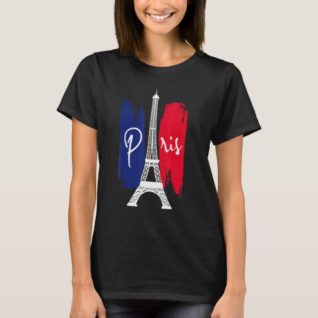 France Paris Eiffel Tower  French flag T-Shirt (Front)