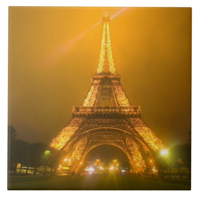 France, Paris. Eiffel Tower illuminated at 3 Ceramic Tile (Front)