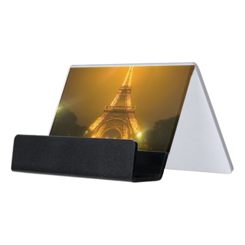 France Paris Eiffel Tower illuminated at 3 Desk Business Card Holder