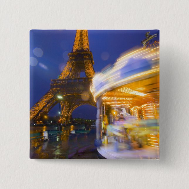 France, Paris. Eiffel Tower in twilight fog and Pinback Button (Front)