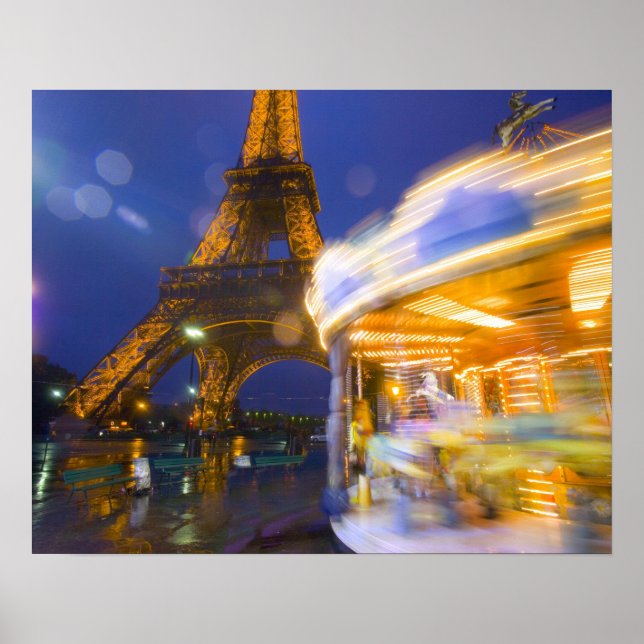 France, Paris. Eiffel Tower in twilight fog and Poster (Front)