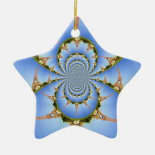 France Paris Eiffel Tower Kaleidoscope Blue Lovely Ceramic Ornament