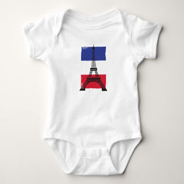 France Paris French Flag Baby Bodysuit (Front)
