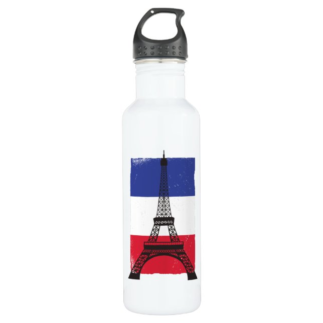 France Paris French Flag Stainless Steel Water Bottle (Front)
