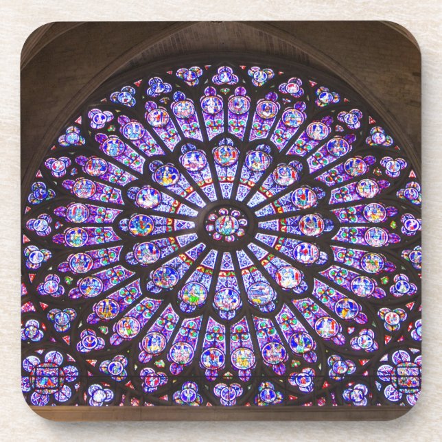 France, Paris. Interior detail of stained glass Beverage Coaster (Front)