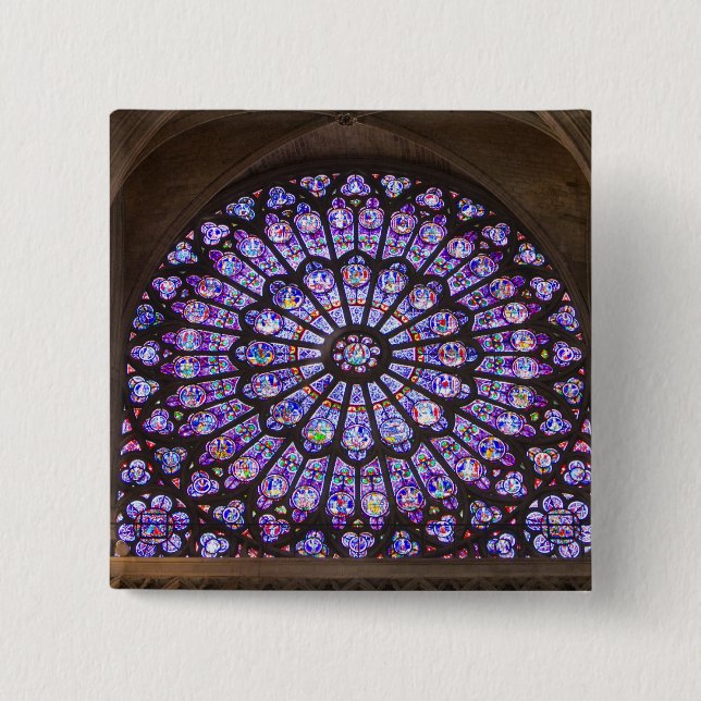 France, Paris. Interior detail of stained glass Pinback Button (Front)