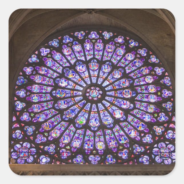 France, Paris. Interior detail of stained glass Square Sticker (Front)