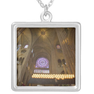 France, Paris. Interior of Notre Dame Cathedral. Silver Plated Necklace