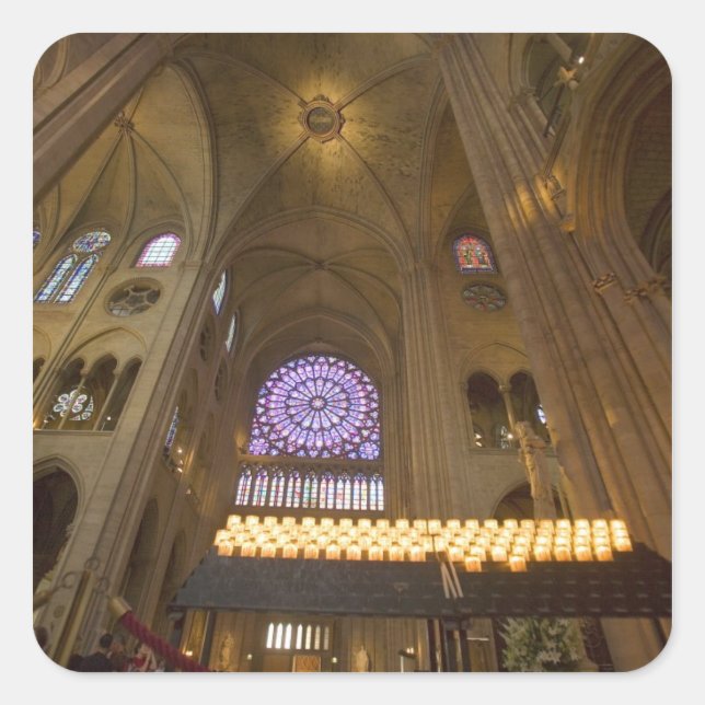 France, Paris. Interior of Notre Dame Cathedral. Square Sticker (Front)