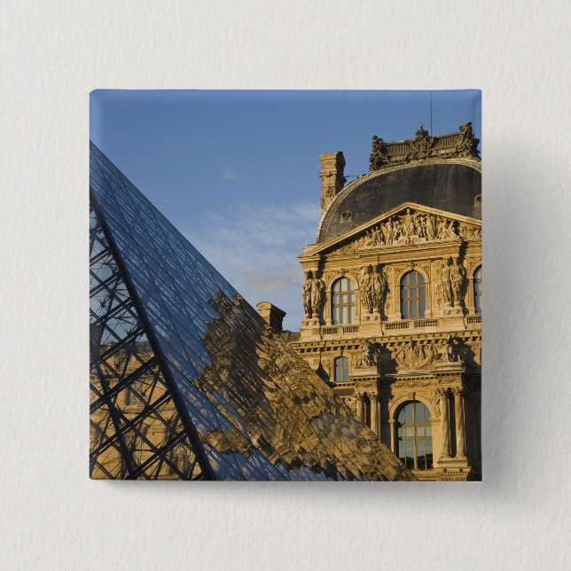France, Paris, Louvre Museum and the Pyramid, Pinback Button (Front)
