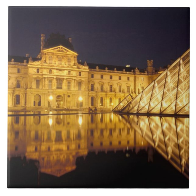 France, Paris, Louvre museum by night. Ceramic Tile (Front)