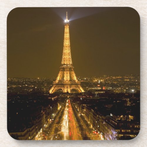 France Paris Nighttime view of Eiffel Tower Beverage Coaster