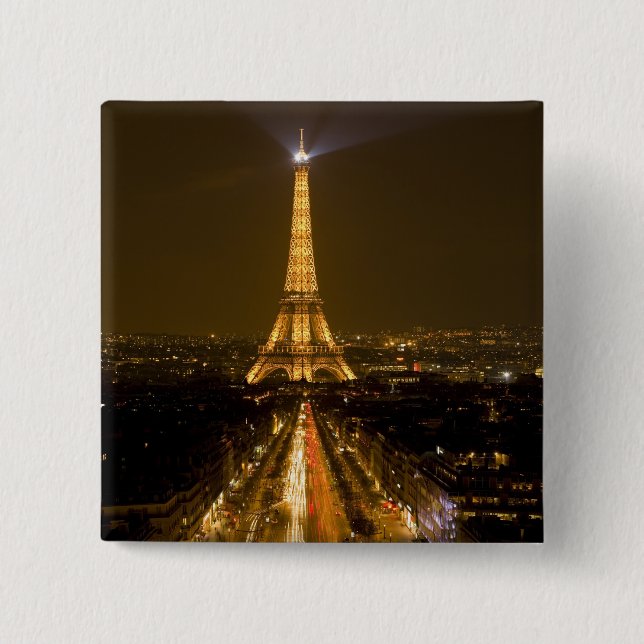 France, Paris. Nighttime view of Eiffel Tower Button (Front)