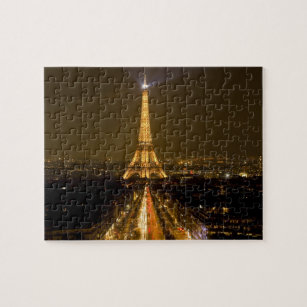 France, Paris. Nighttime view of Eiffel Tower Jigsaw Puzzle