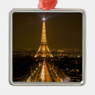 France, Paris. Nighttime view of Eiffel Tower Metal Ornament