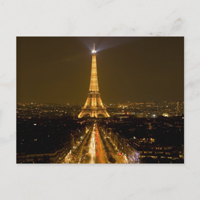 France, Paris. Nighttime view of Eiffel Tower Postcard (Front)