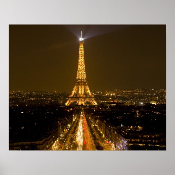 France, Paris. Nighttime view of Eiffel Tower Poster | Zazzle.com