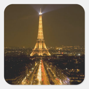 France, Paris. Nighttime view of Eiffel Tower Square Sticker