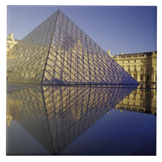 FRANCE, Paris Reflection, Pyramid. The Louvre Ceramic Tile (Front)