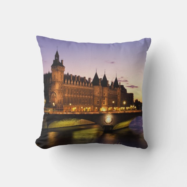 France, Paris, River Seine and Conciergerie Throw Pillow (Front)
