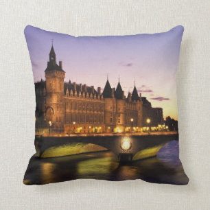 France, Paris, River Seine and Conciergerie Throw Pillow