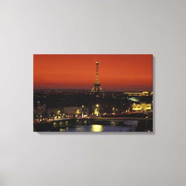 France, Paris Sunset view of Eiffel Tower and Canvas Print (Front)