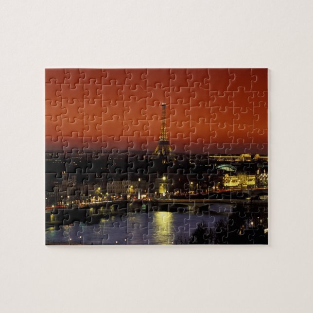 France, Paris Sunset view of Eiffel Tower and Jigsaw Puzzle (Horizontal)