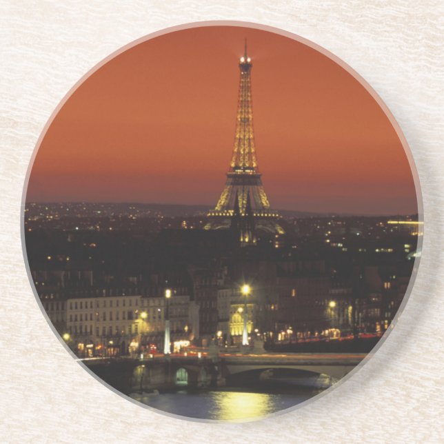 France, Paris Sunset view of Eiffel Tower and Sandstone Coaster (Front)