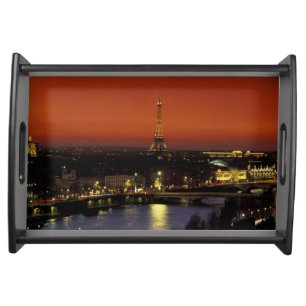 France, Paris Sunset view of Eiffel Tower and Serving Tray