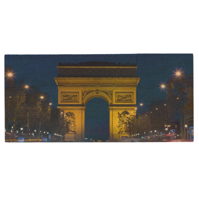 France, Paris. The Arc de Triomphe and the Wood USB Flash Drive (Front)
