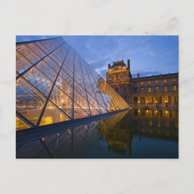 France, Paris. The Louvre at twilight. Credit 3 Postcard (Front)