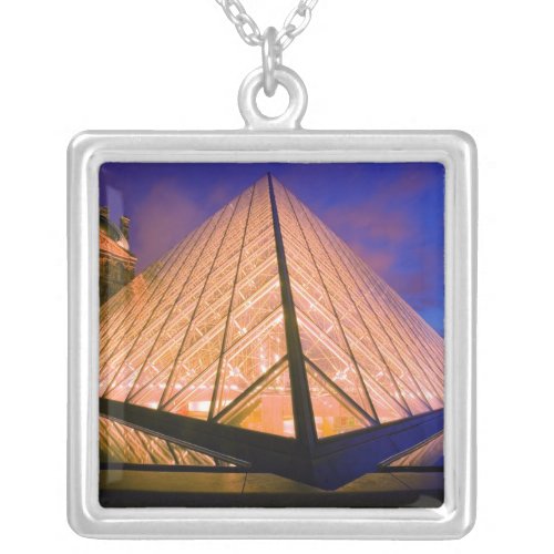 France Paris The Louvre museum at twilight 2 Silver Plated Necklace