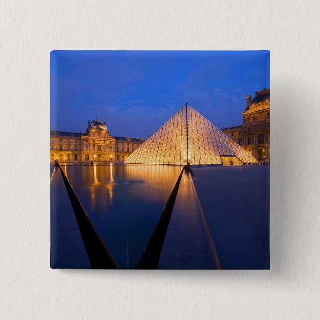 France, Paris. The Louvre museum at twilight. Pinback Button (Front)