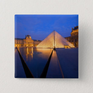 France, Paris. The Louvre museum at twilight. Pinback Button