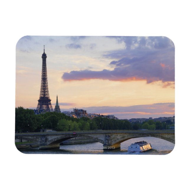 France,Paris,tour boat on River Seine,Eiffel Magnet (Horizontal)