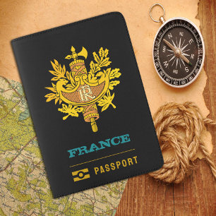 France Passport, French coat of Arms, flag Passport Holder