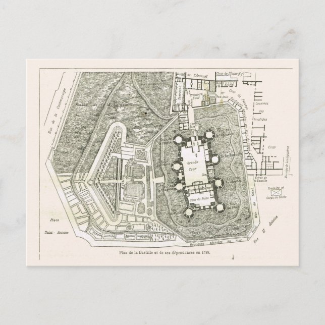 France, Plan of the Bastille in 1789 Postcard (Front)