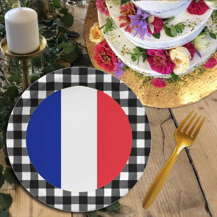 France Plate, buffalo plaid & French Flag Paper Plates