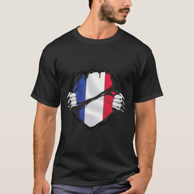 France Pure Roots Flag Black T-Shirt (Front)