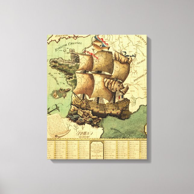 France Represented as a ShipPanoramic Map Canvas Print (Front)