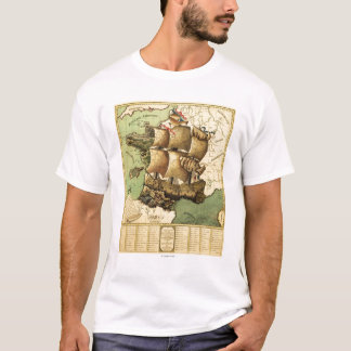 France Represented as a ShipPanoramic Map T-Shirt