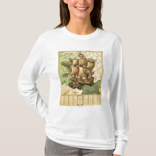 France Represented as a ShipPanoramic Map T-Shirt