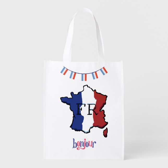 France - reusable grocery bag. French flags.  Grocery Bag (Front)