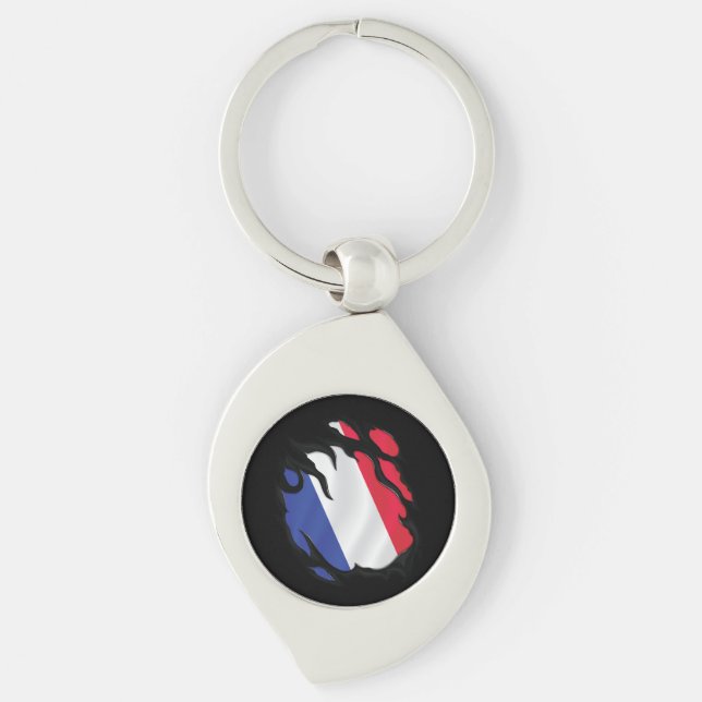 France Ripped Flag Keychain (Front)