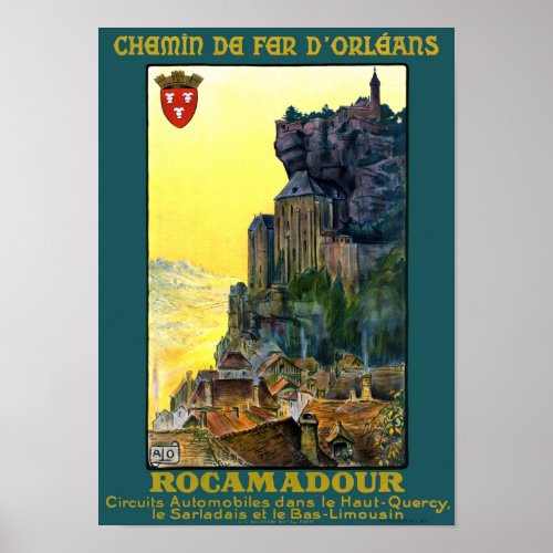 France Rocamadour Vintage Travel Poster Restored