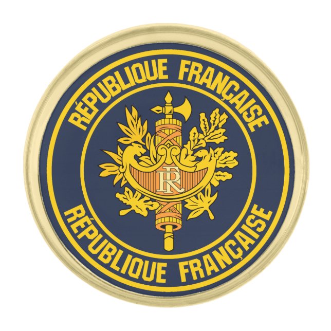 France Round Emblem Gold Finish Lapel Pin (Front)