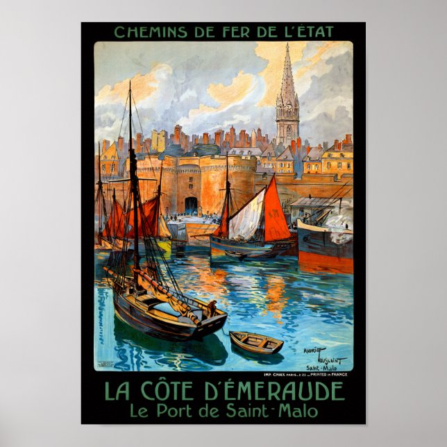 France Saint Malo Restored Vintage Travel Poster (Front)