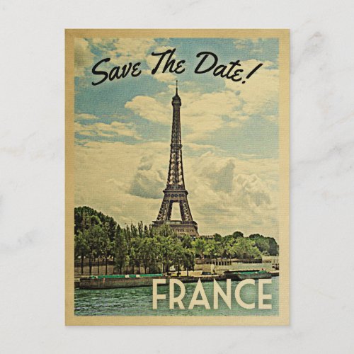 France Save The Date Vintage Eiffel Tower Paris Announcement Postcard