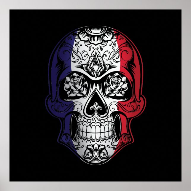France  Skull And Roses Flag  Poster (Front)
